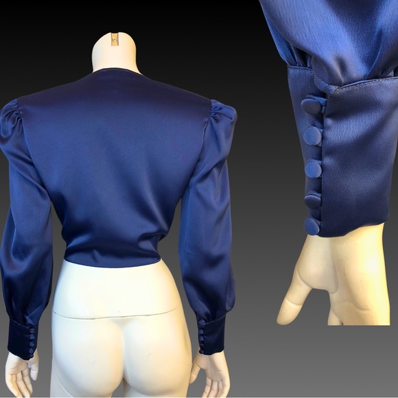 WAYF Navy Blue Satin Tie Front Cropped Shirt Jacket M NWT - Picture 5 of 10